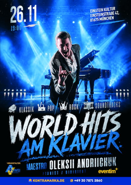 Oleksii Andriichuk in München. World Hits am Klavier